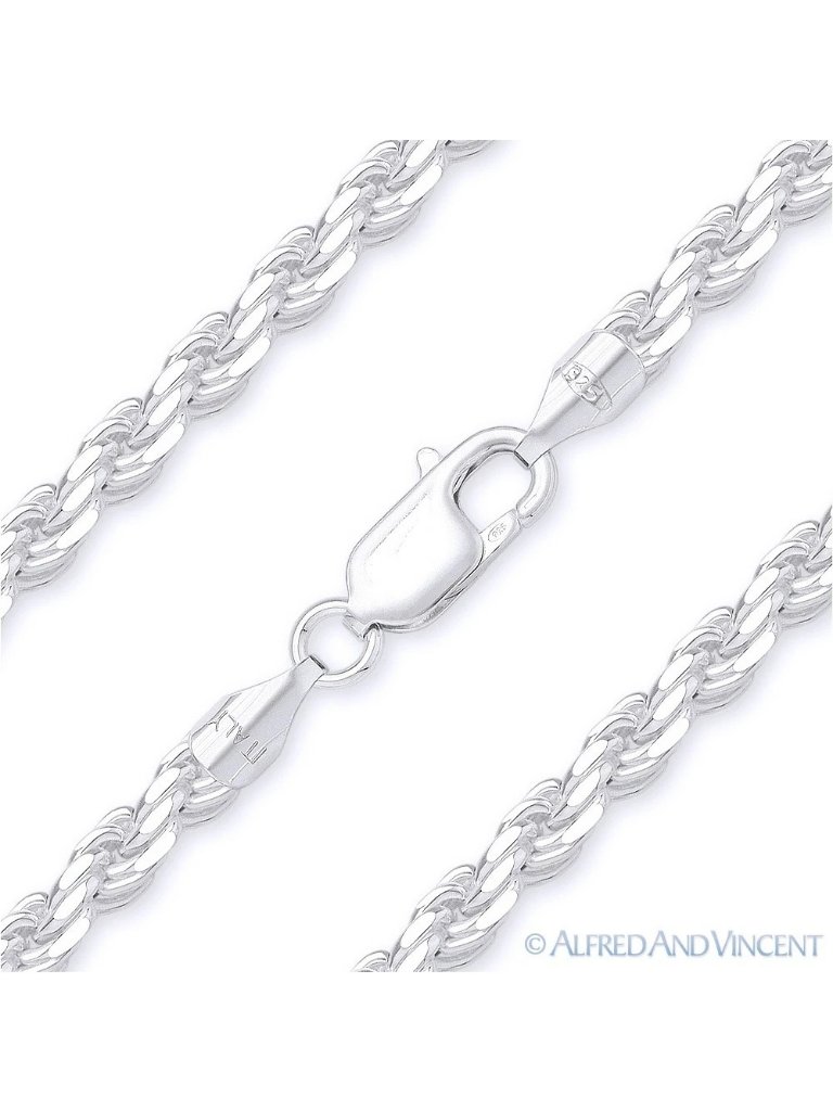 3mm Twist-Rope D-Cut Link Italian Chain Necklace In .925 Sterling Silver - 30"